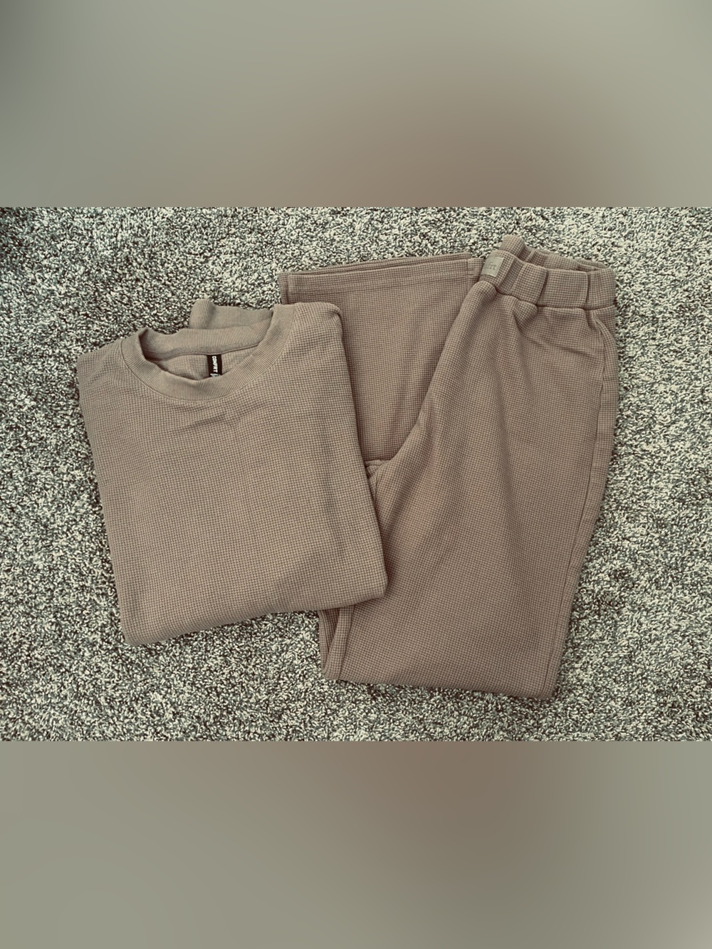 Women’s Comfrt Waffle-Knit Lounge Set Light Brown Size M